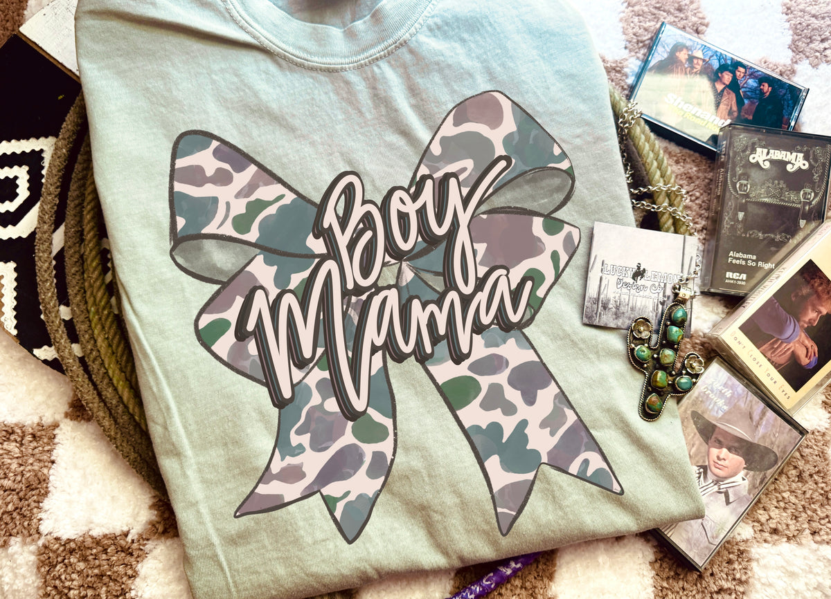 Boy mama camo bow tshirt